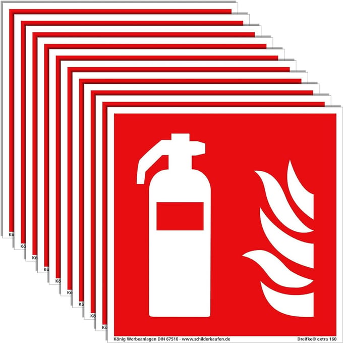 10 Zelfklevende Brandblusser Borden - Extra Lang Oplichtend, PVC, 148 x 148 mm