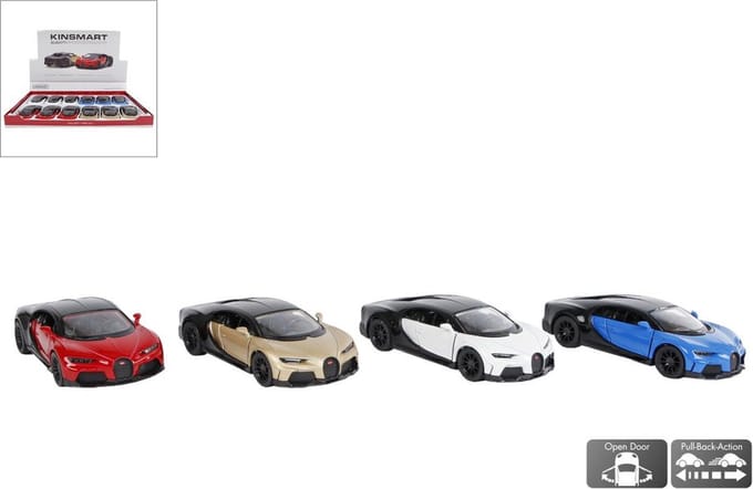 Bugatti Chiron Supersport Die Cast Pull Back 4ass 1:38 13cm verkoop per stuk Kinsmart