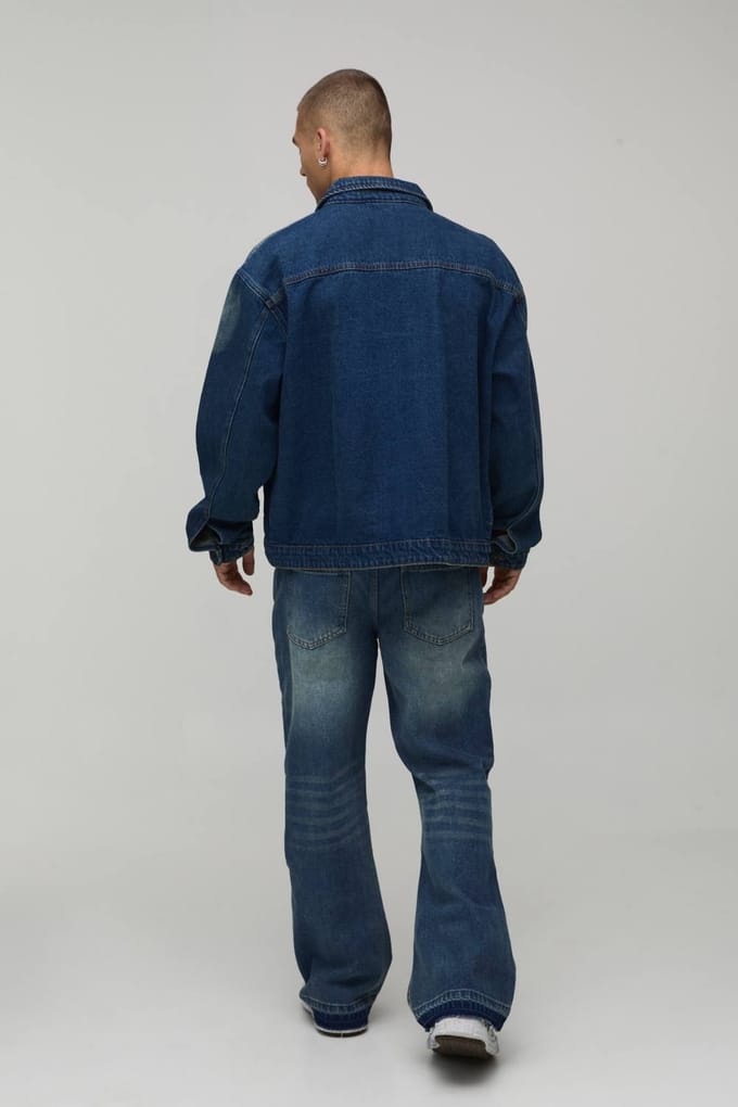 Boxy Oversized Washed Denim Jacket | Mid Wash | Size Medium