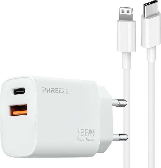 2 poorten snellader geschikt voor iPhone 14 13 12 11 X oplader met usb C naar Lightning kabel - 1m