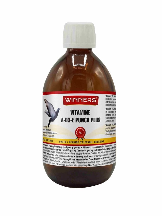 Belgian Winners Vit. A-D3-E Punch plus 450ml - supplement voor duiven - kweek, vruchtbaarheid, groei, conditie