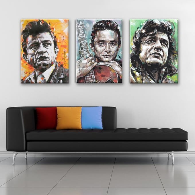 Johnny Cash - 3 Canvasdoeken - 50 x 70 cm