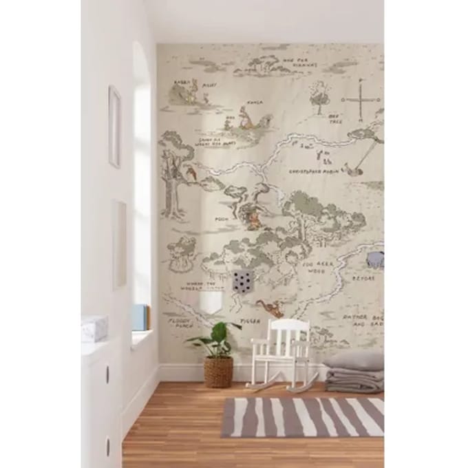 Fotobehang Winnie The Pooh Map - Bruin - 2,40m X 200cm