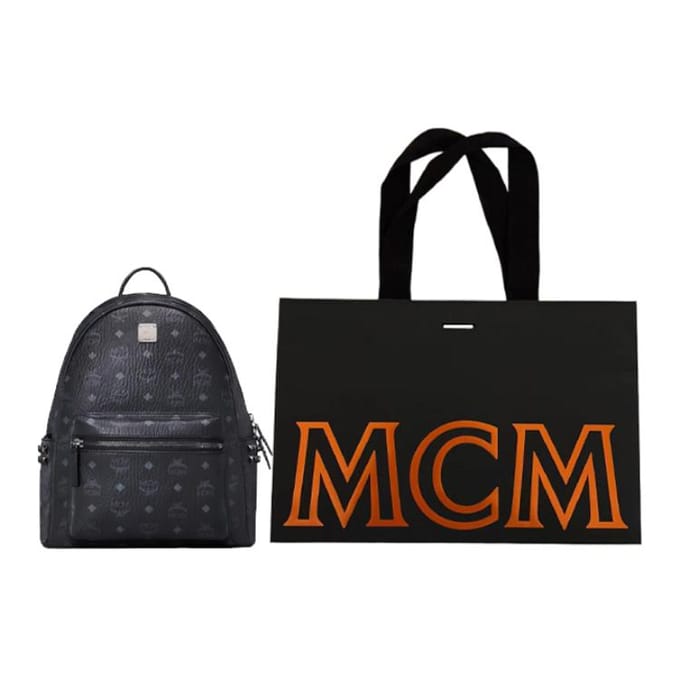 MCM Stark Visetos Monogramme Clouté Toile Enduite PVC Sac à Dos Sacs à Dos Unisexe Noir MMKAAVE32BK001 Basic Set (Bag+Dust Bag)