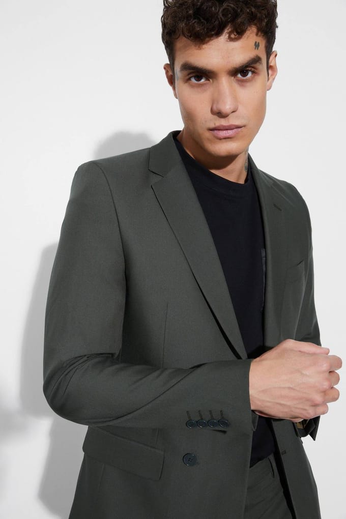 Super Skinny Double Breasted Blazer | Khaki | Size 48