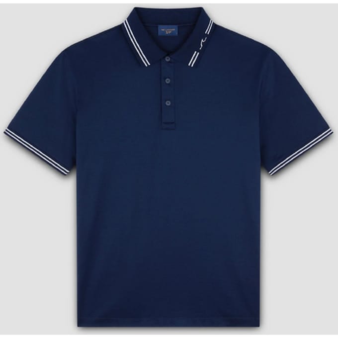 polo met strepen op de nek man blauw