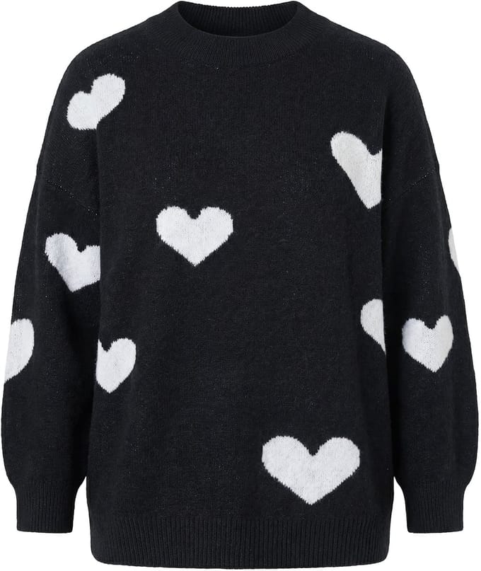 Studio Untold - Dames - Trui oversized HEARTS-motief lange mouw - Zwart - Maat 54+