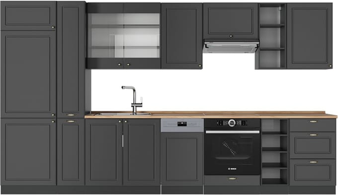 Vicco Fame-Line Complete keukeneenheid – 355 cm, WB Eik Anthrazit-Gold Landhaus