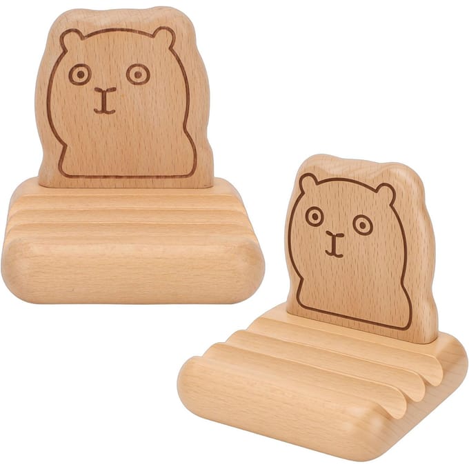Houten Telefoonstandaard Schattig Dier Capybara Patroon Ontwerp Decoratieve Desktop Mobiele Telefoon Tablet Houder