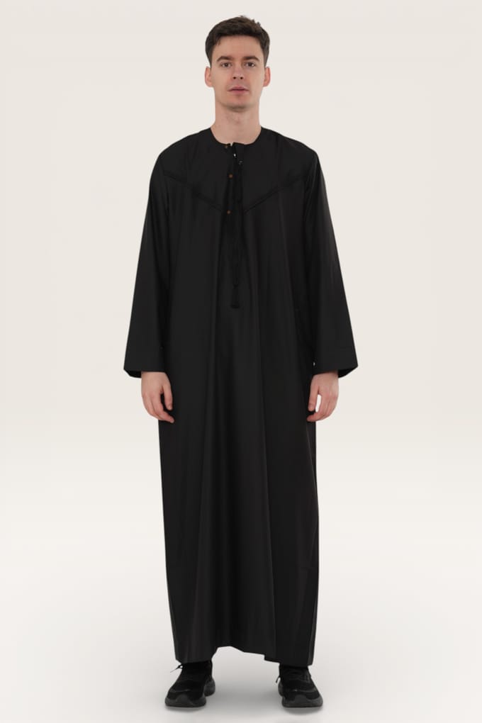 Heren zwarte Eid Marokkaanse Jubba Robe Djellaba Ramadan Eid Thobe LFS-HM11