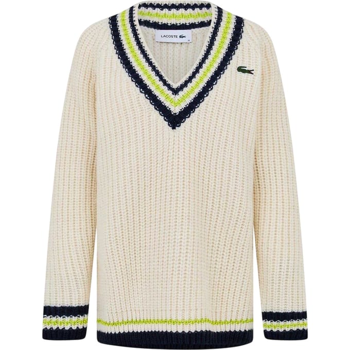 Lacoste Damestrui met V-hals, gestreept en losse pasvorm (Crème/Zwart)
