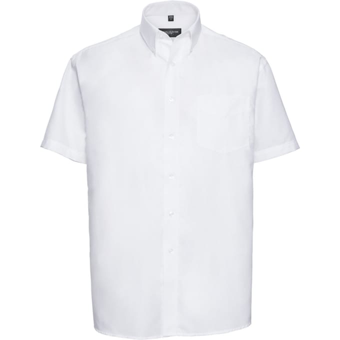 Russell Collection Heren Klassiek Effen Oxford Overhemd Met Korte Mouwen (Wit)