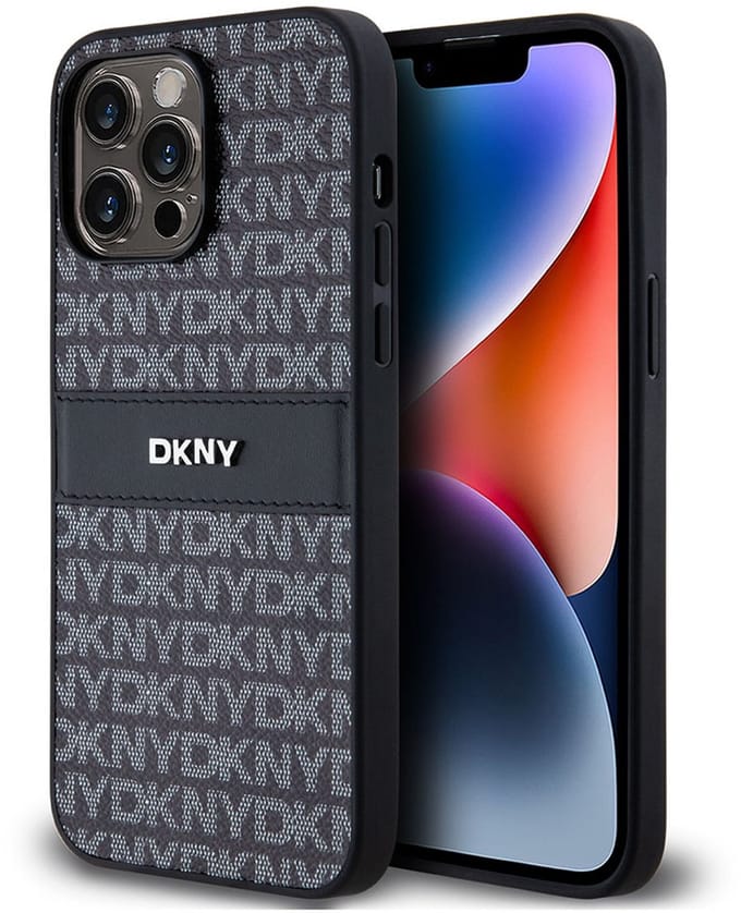 DKNY Textured Tonal Stripe Back Case - Geschikt voor Apple iPhone 14 Pro (6.1") - Zwart