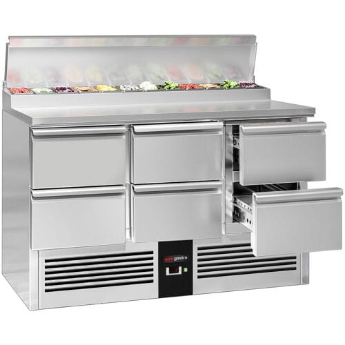GGM Gastro Saladette PREMIUM - 1368x700mm - 6 lades - voor 8x GN 1/6 zilver