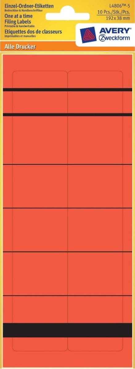 10x Enkele maplabels Smal Kort 192x38mm Rood