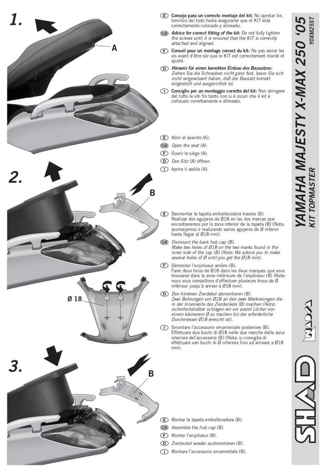 Support de top case Shad pour Scooter Yamaha 250 X-Max 2005 à 2009 Neuf