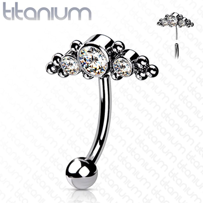 Piercing titanium 3 CZ ball clusters 1.2x8 - zilver - LMPiercings