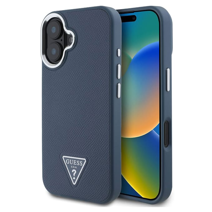 Guess Grained Triangle Case geschikt voor MagSafe geschikt voor iPhone 16 - Blue