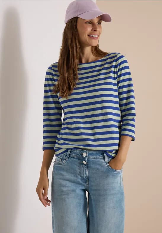 Basic Shirt met boothals en strepen
