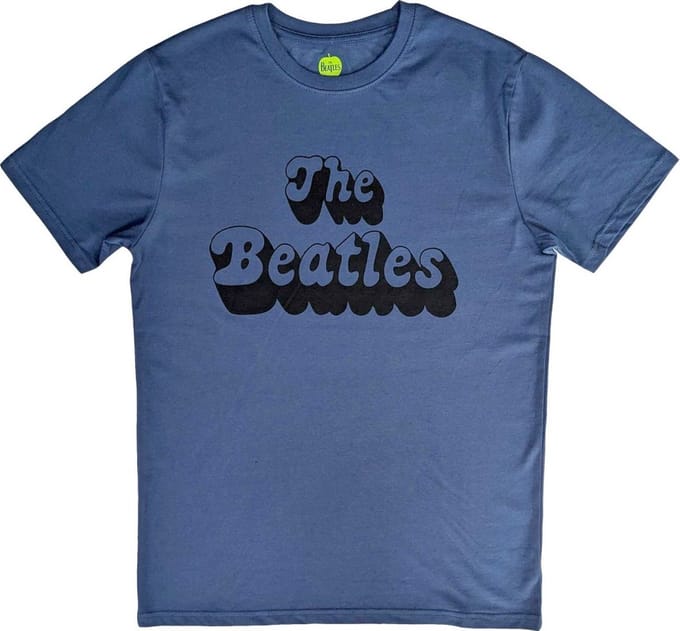 The Beatles - Text Logo Shadow Heren T-shirt - M - Blauw
