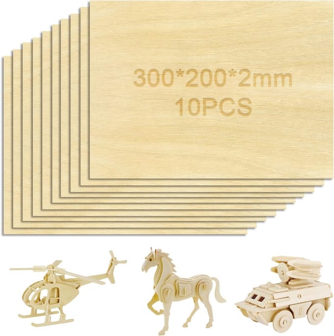Set van 10 Houten Platen voor Knutselen en Modelbouw - 2mm Dikte