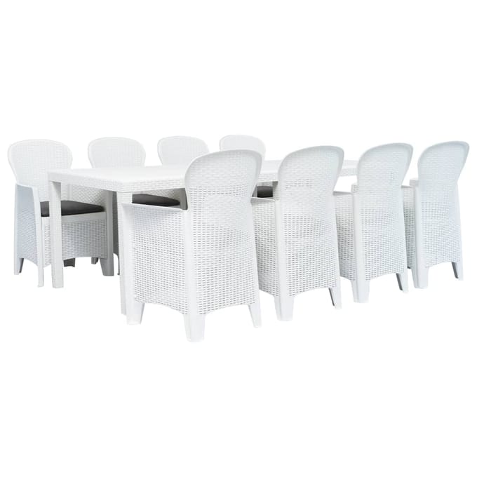 vidaXL - 9-delige - Tuinset - rattan-look - kunststof - wit