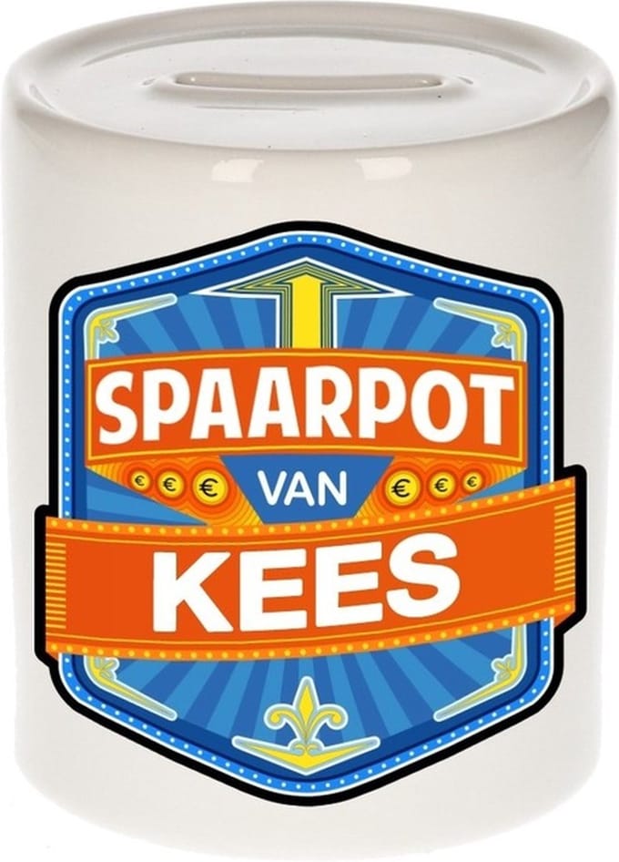 Bellatio Decorations Kinder spaarpot met naam - Kees - keramiek - met dop - wit - Sparen - Spaargeld van Kees