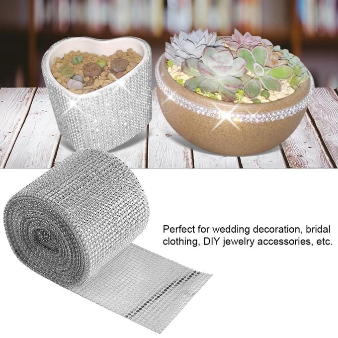 9m 24 Rangs Électroplastique Plastique Strass Artificiels Ruban Maille Vêtements de Mariage argenté