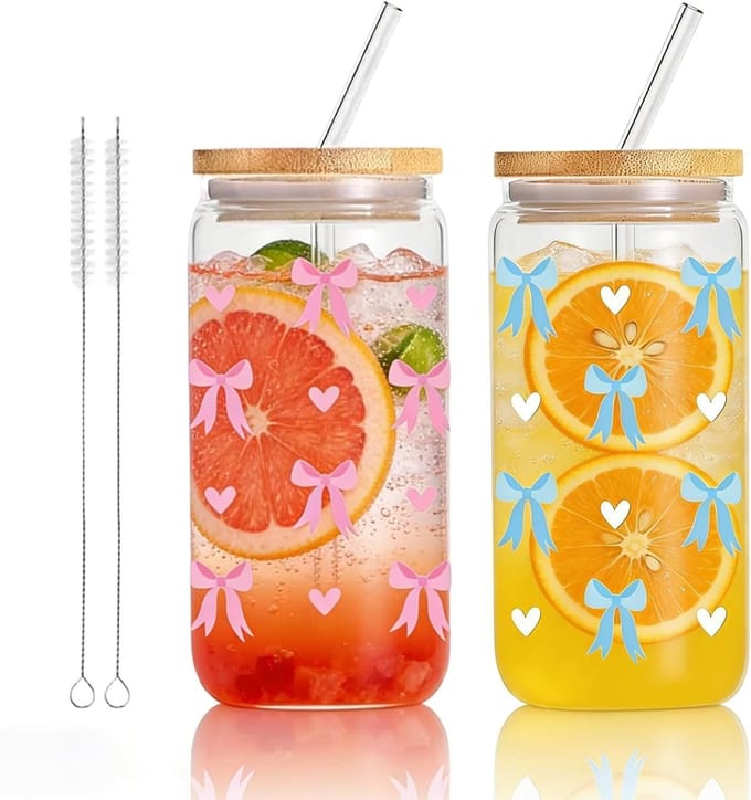 Solidchoice - Set van 2 Borosilicaat Glazen met Deksel en Rietje