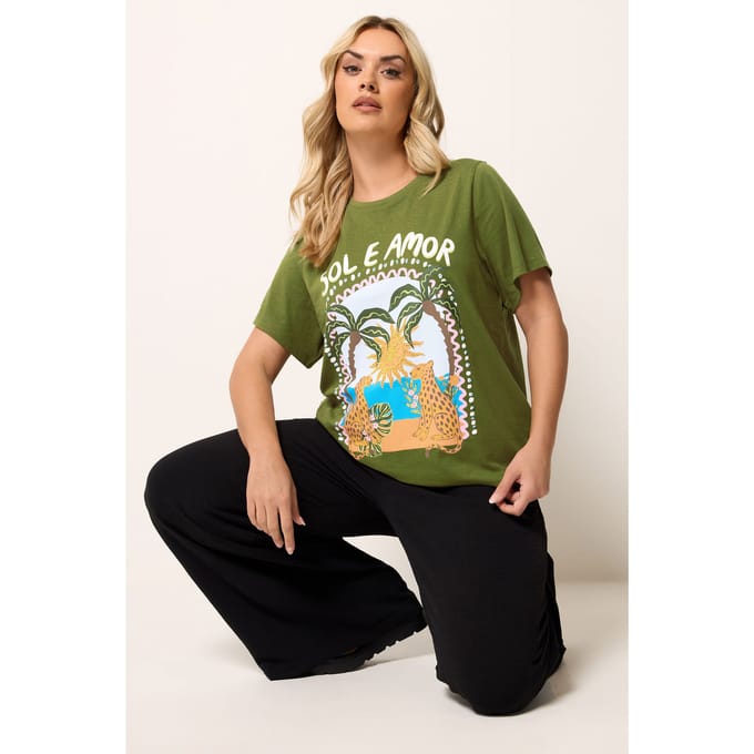 Yours Groen Tshirt Met 'Sol E Amor'print Size 42