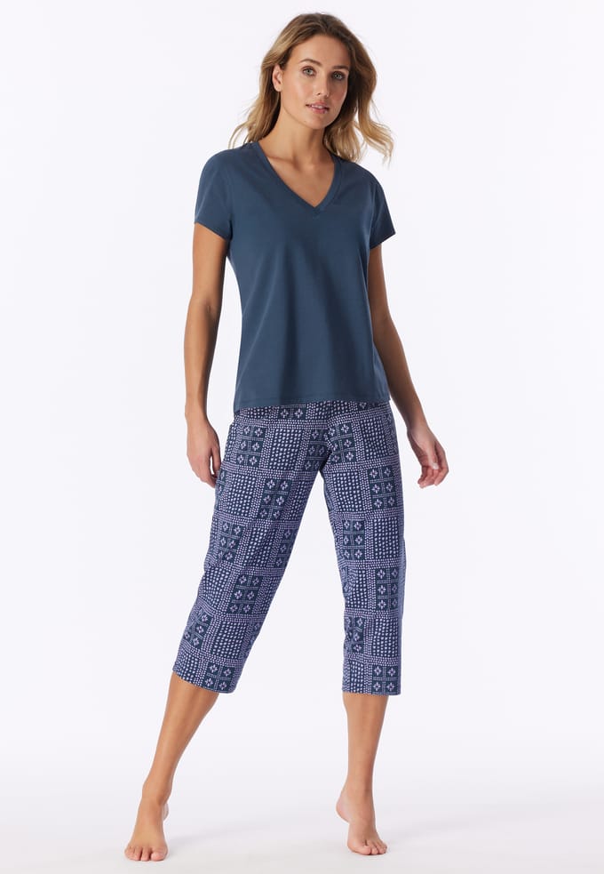 Shirt met korte mouwen en v-hals, diepblauw - Mix+ Relax 44