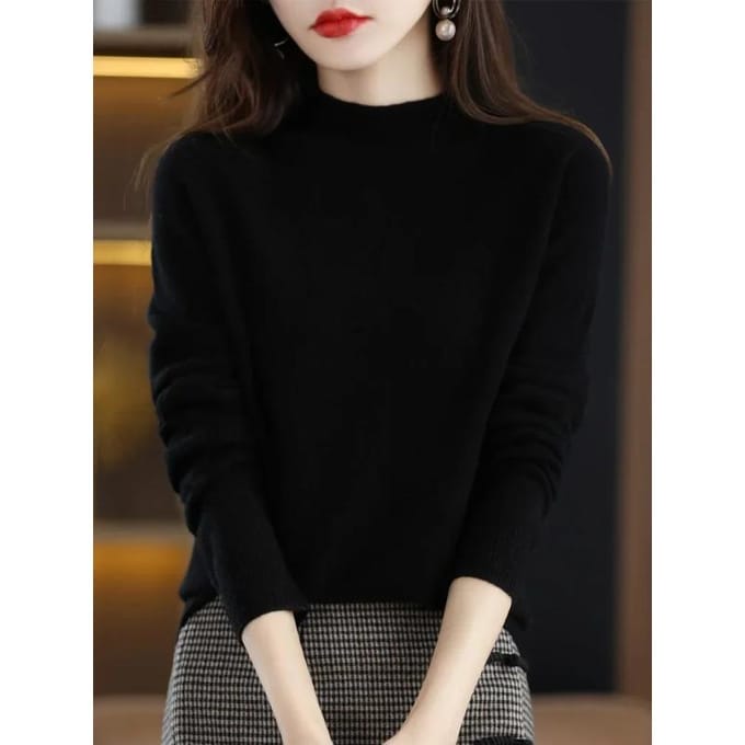 Laine mérinos pull en cachemire femmes pull tricoté col roulé à manches longues pulls automne hiver vêtements pull chaud hauts L noir