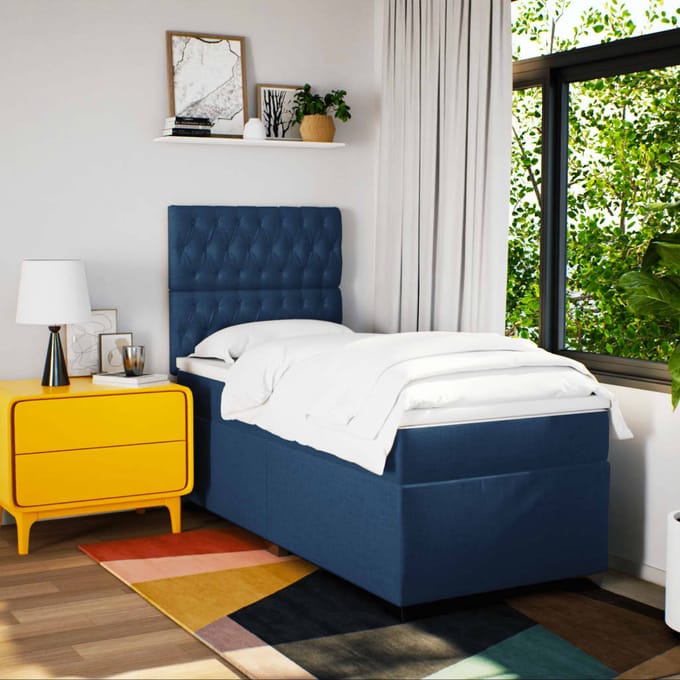 vidaXL - Boxspring - met - matras - stof - blauw - 90x200 - cm