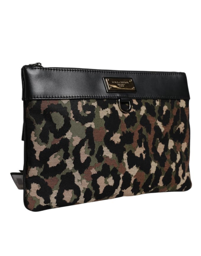 Multikleuren Luipaard Jacquard Print Logo Plaque Pouch Tas