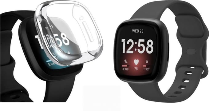 Strap-it Bundel geschikt voor Fitbit Versa 3 - Fitbit Versa 4 - Fitbit Sense - Fitbit Sense 2 - Bundel van Silicone band & TPU Case - Zwart
