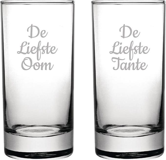 Gegraveerde longdrinkglas 28,5cl De Liefste Tante-De Liefste Oom