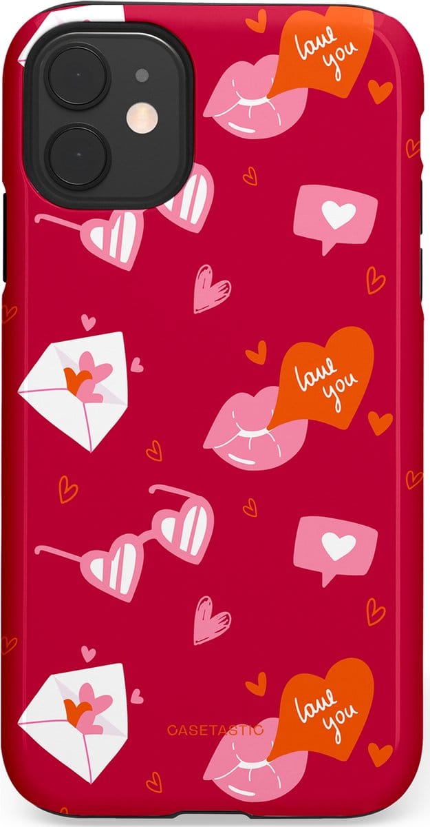 Casetastic hoesje geschikt voor Apple iPhone 11 - Dubbellaagse bescherming - Liefdesbrief - Fashion Case - Bordeaux Lichtroze