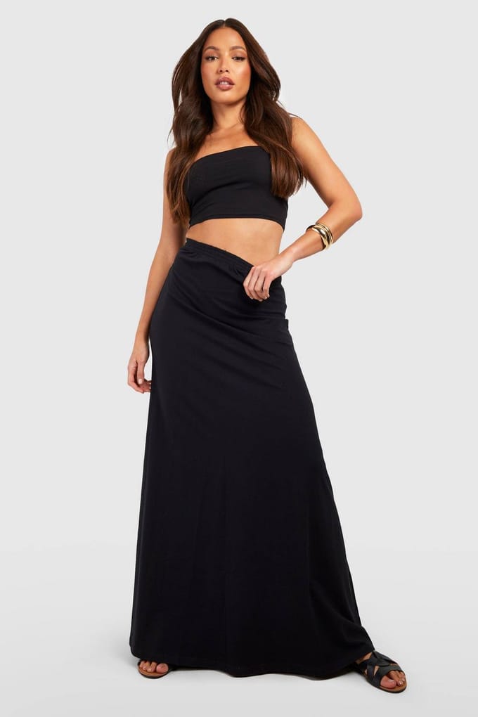 boohoo Dames Lange Basic Maxi Rok van Katoenmix die tot de vloer sleept | Zwart | Maat: 36