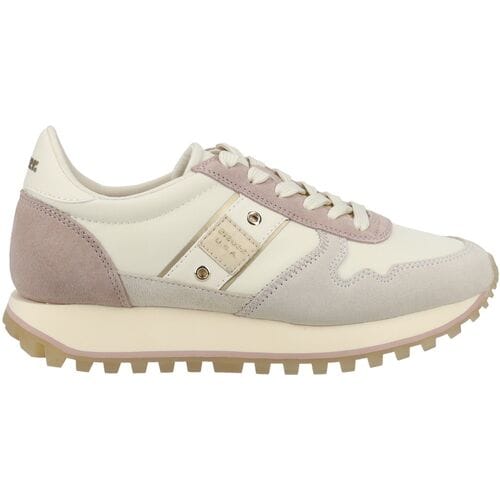 Blauer Beige Lederen Dames Sneaker