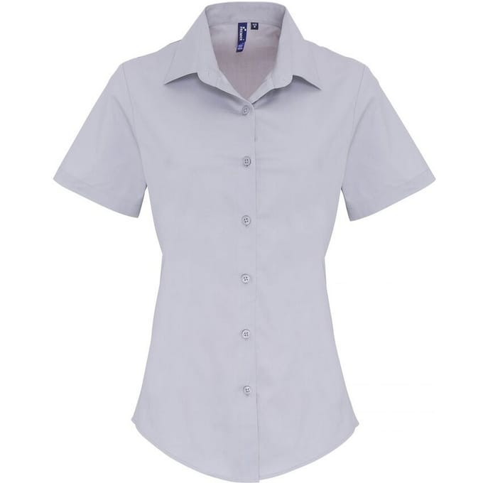 Premier Dames/dames Stretch Fit Poplin Korte Mouw Blouse (Zilver)