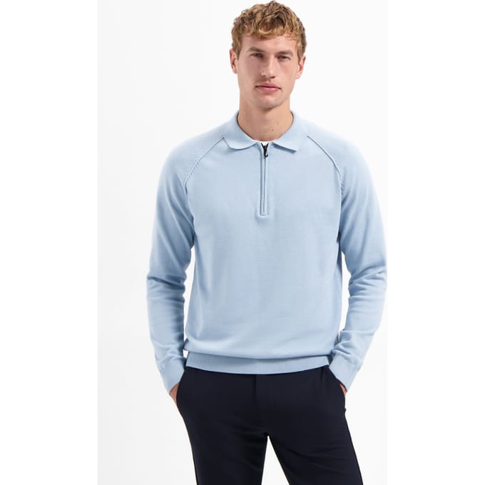 No Excess Pullover Polo Half Zip Solid Dusty Blue Maat: XXL | Sweaters Outlet | Heren | Blauw