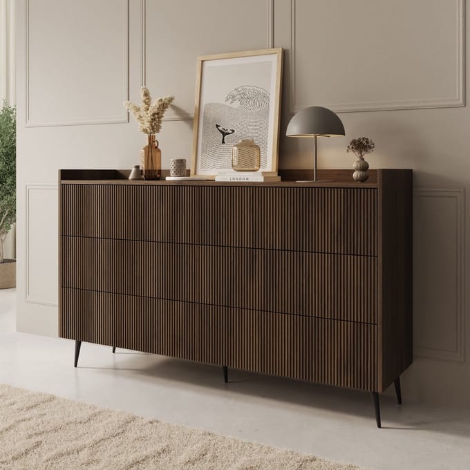 Meubella - Asty - Ladekast met 6 lades - Donker eiken - 150x41x92 cm