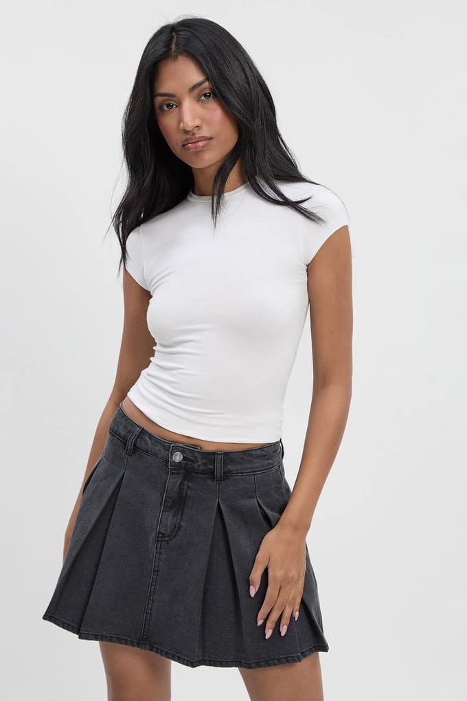 boohoo Dames Geplooide denimrok | Grey | Maat: 10