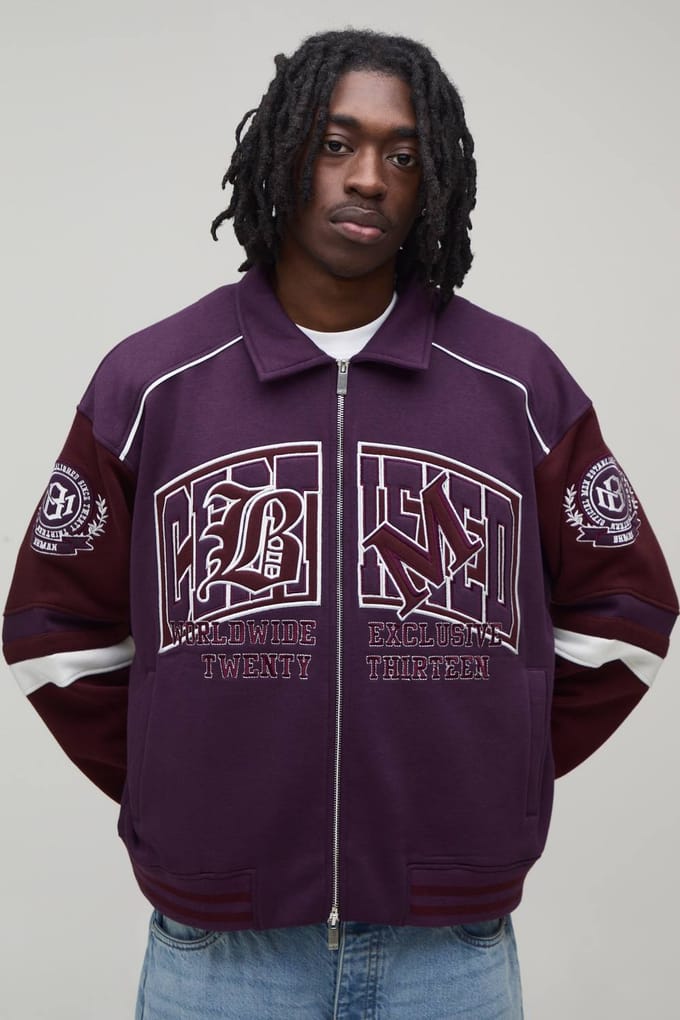 Regular Fit Jack Met Kraag In Gecertificeerde Varsity Jersey Stijl | Plum | Size Medium