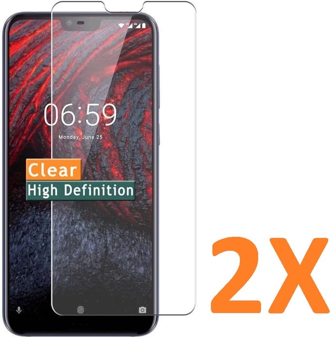 Screenprotector Glas - Tempered Glass Screen Protector Geschikt voor: Nokia 6.1 Plus - 2x
