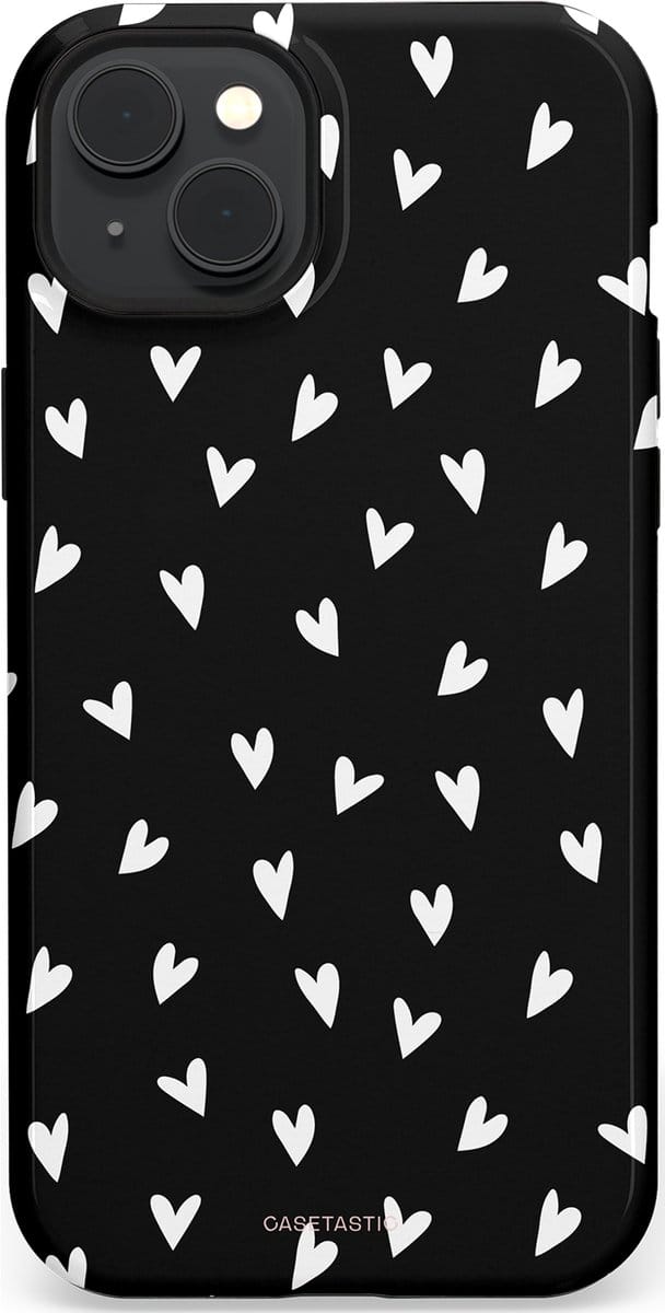 Casetastic hoesje geschikt voor Apple iPhone 15 Plus - MagSafe - Dubbellaagse bescherming - Stippen Hart - Fashion Case - Zwart Grijs