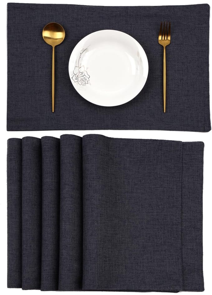 Placemats Set van 6 Placemats van Linnen Doek (Zwart, 45 * 30cm)