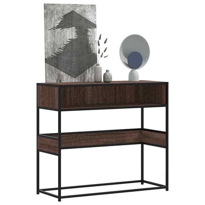 vidaXL - Wandtafel - 90x35x80 - cm - bewerkt - hout - bruin - eikenkleur
