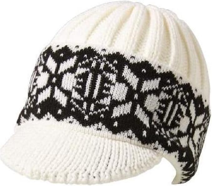 Jacquard Wollen Muts Met Klep Wit Met Zwart Motief