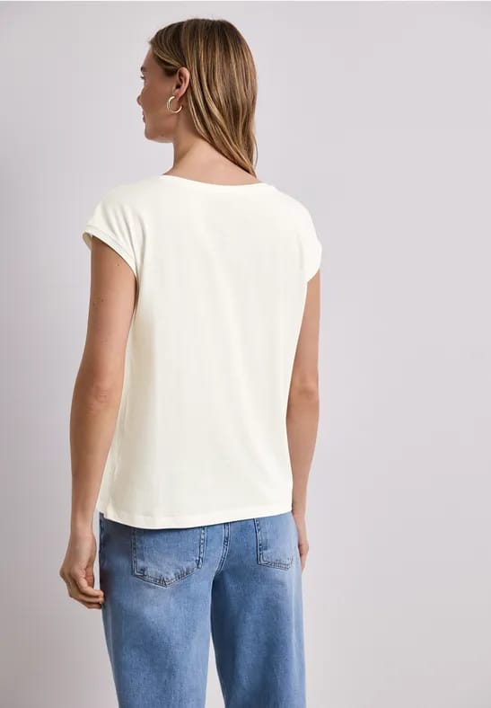 Shirt met boothals en decoratief detail